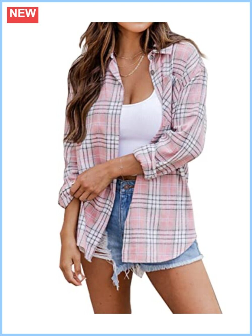 Women's Plaid Flannel Button-Down Shirt Long Sleeve 65% Cotton